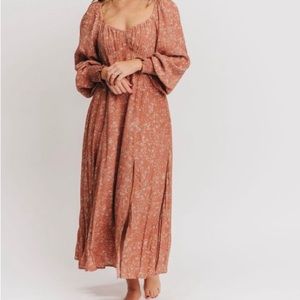 Worth Collective Brenna Floral Sweetheart Maxi Dress in Rosweood- Medium